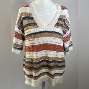 Striped V-Neck Women's Sweater Size Large